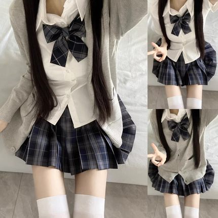 jk制服秋冬套装原创毛衣外套长袖衬衫针织衫宽松开衫学院半身格裙