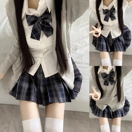 jk制服秋冬套装原创毛衣外套长袖衬衫针织衫宽松开衫学院半身格裙