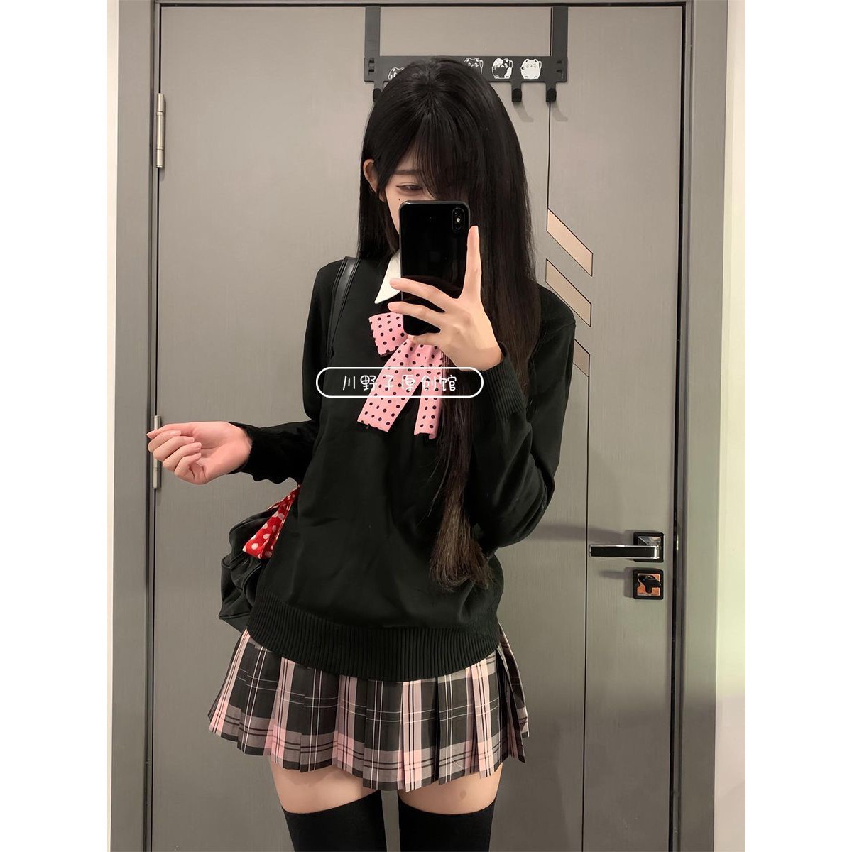 日系JK制服秋冬款学院风黑色长袖套头毛衣叠穿衬衫粉雾海格裙套装
