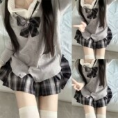 学院风校供女 新款 长袖 设计感原创JK制服秋冬套装 毛衣开衫 格裙衬衫