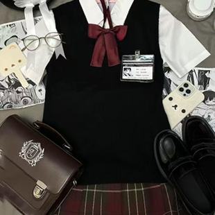JK原创日系纯色jk制服通勤马甲毛衣套装 背心学院上衣女 针织衫 无袖