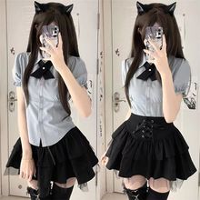 套装日系学院风jk制服女短袖衬衫收腰纯欲风蓬蓬蛋糕短裙子两件套