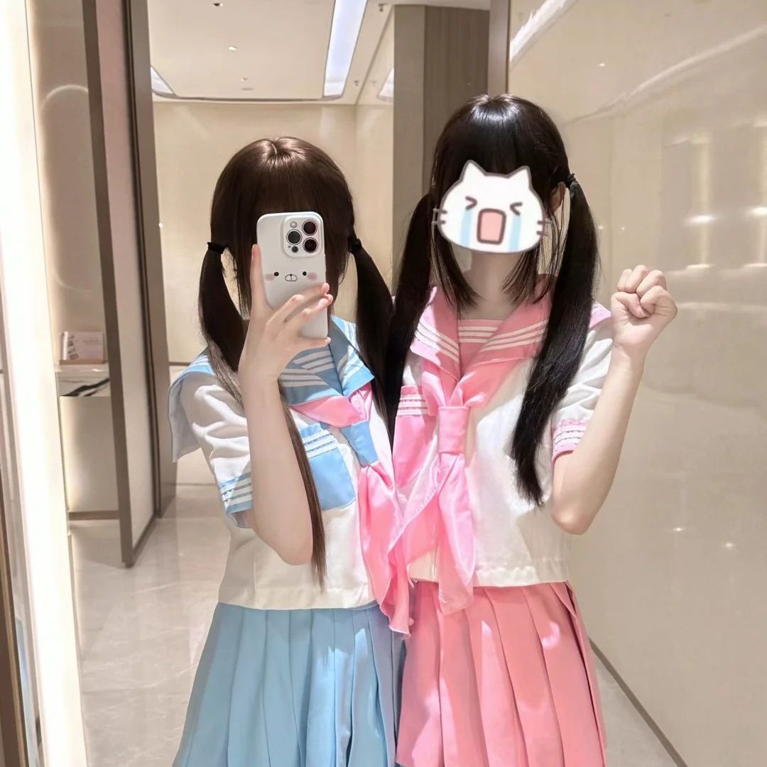 日系JK甜美水手服短袖短裙套装图片