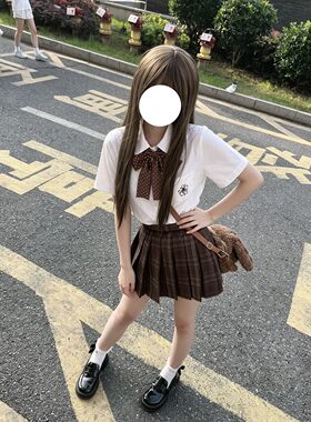 女童JK制服焦糖百褶裙四件套