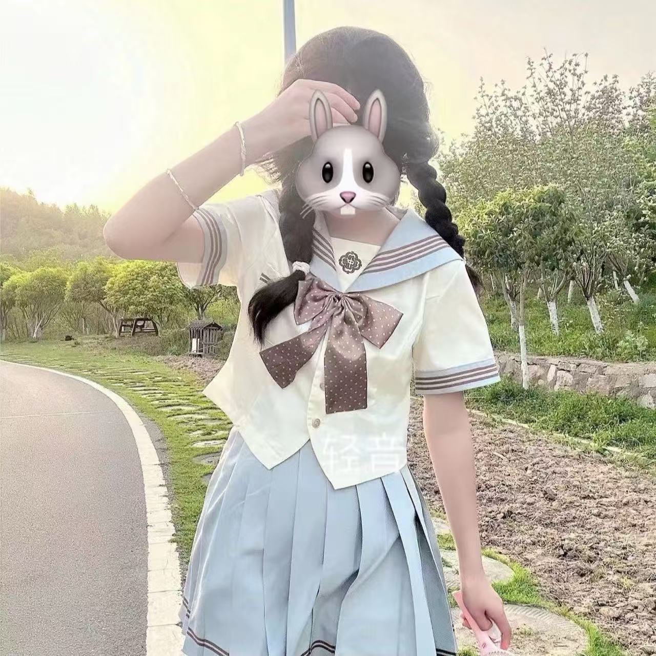 小众简约时尚制服日系JK水手服夏季短袖学院海军高腰上衣百褶套装