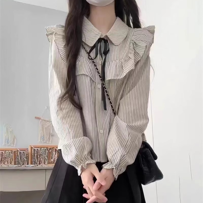 衬衫娃娃领2024新款宽松百搭上衣