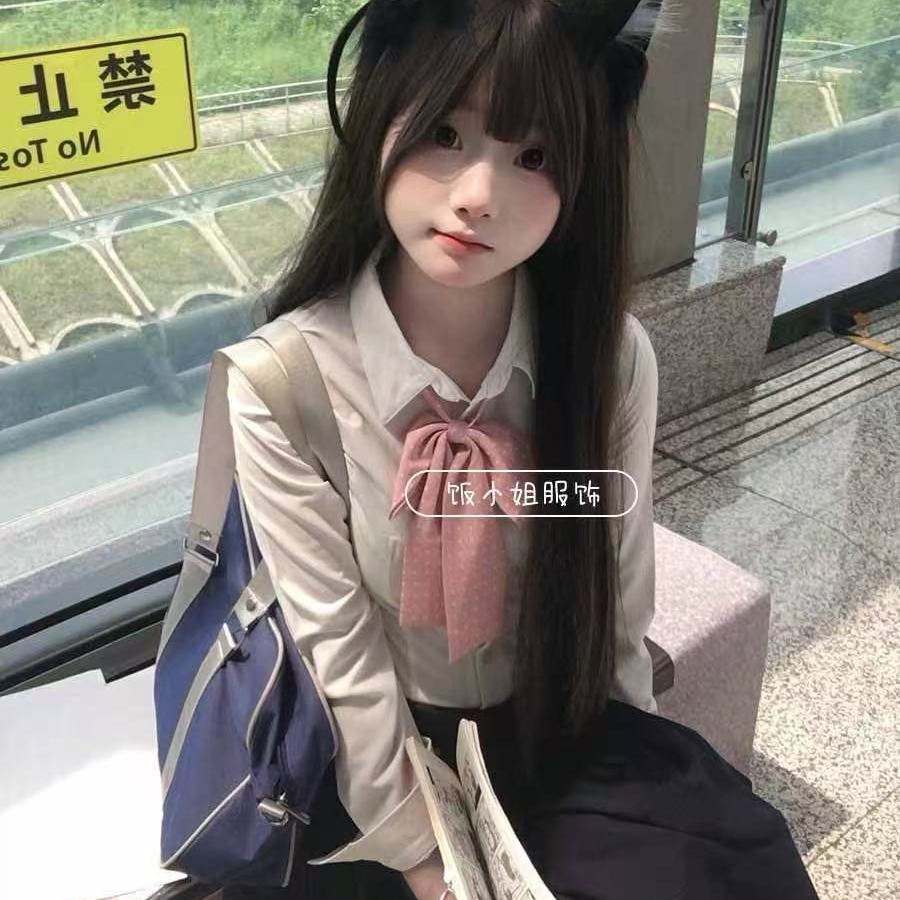收腰衬衫长袖上衣女纯欲学院风早秋季JK制服套装修身辣妹白色衬衣