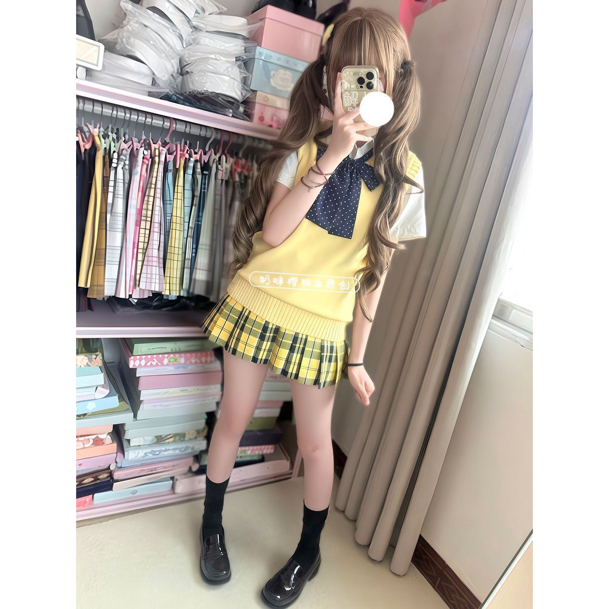 日系学院风JK制服基础针织衫黄色背心马甲显瘦叠穿白衬衫套装搭配