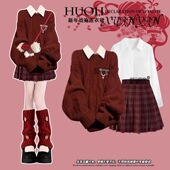 新年过年战袍红色毛衣连衣裙女秋冬2025新款 学院风jk制服短裙套装