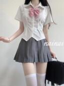 女纯欲辣妹收腰显瘦衬衣百搭别致上衣女套装 学院风jk制服短袖 衬衫