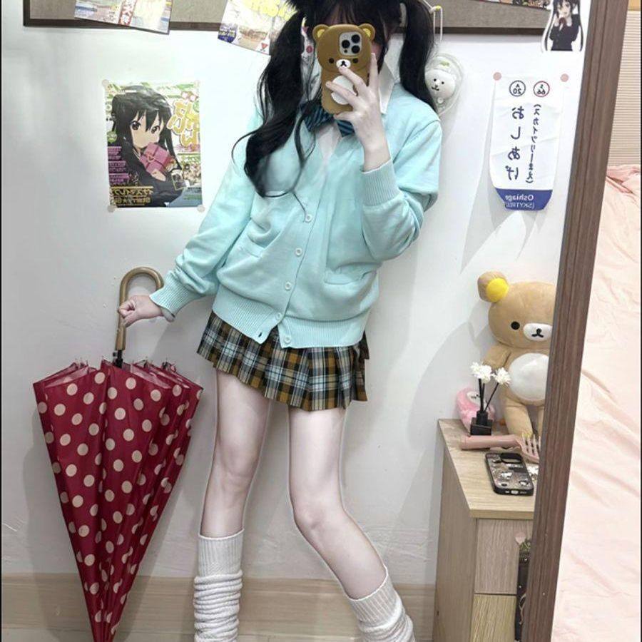 日系jk制服针织开衫校供格裙套装