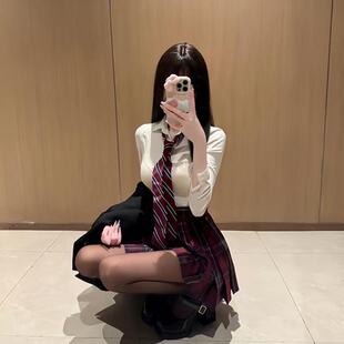 显瘦全套装 海棠红格裙供校感修身 原创jk制服纯欲风收腰衬衫 新款