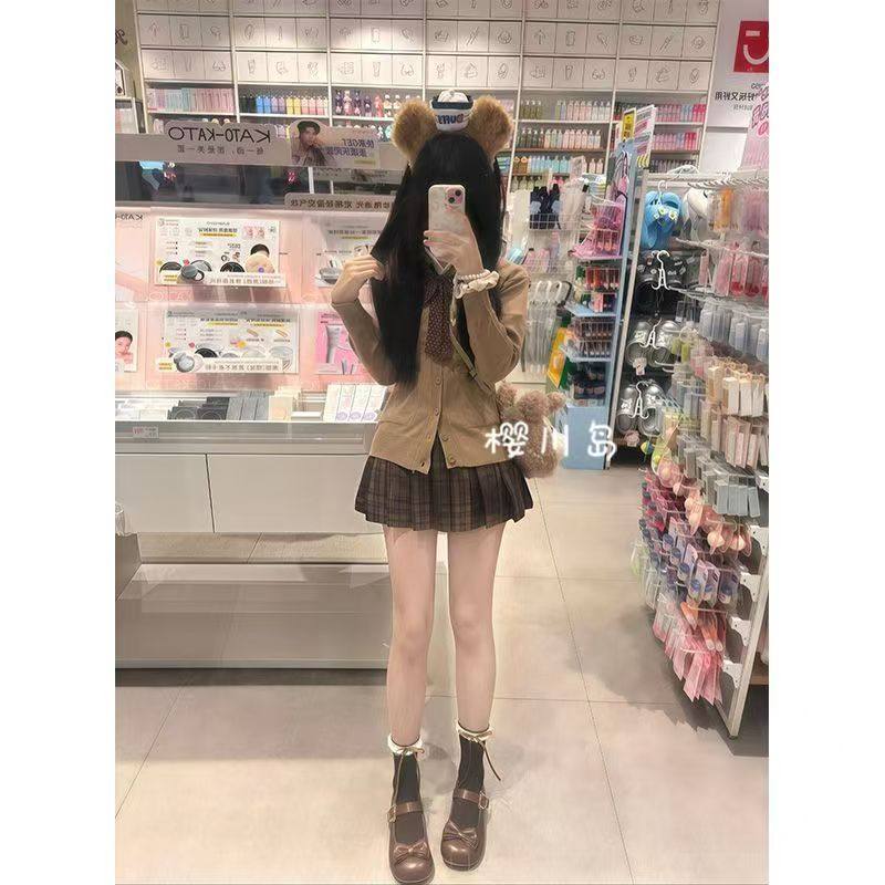 焦糖秋冬可颂日系JK制服针织套装