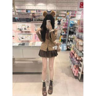 焦糖秋冬可颂原创日系JK制服针织衫开衫学院百搭毛衣jk格裙套装