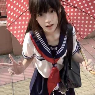 款 原创JK制服套装 百搭绀JK短裙中间服2025夏季 绀领海军领短袖 衬衫