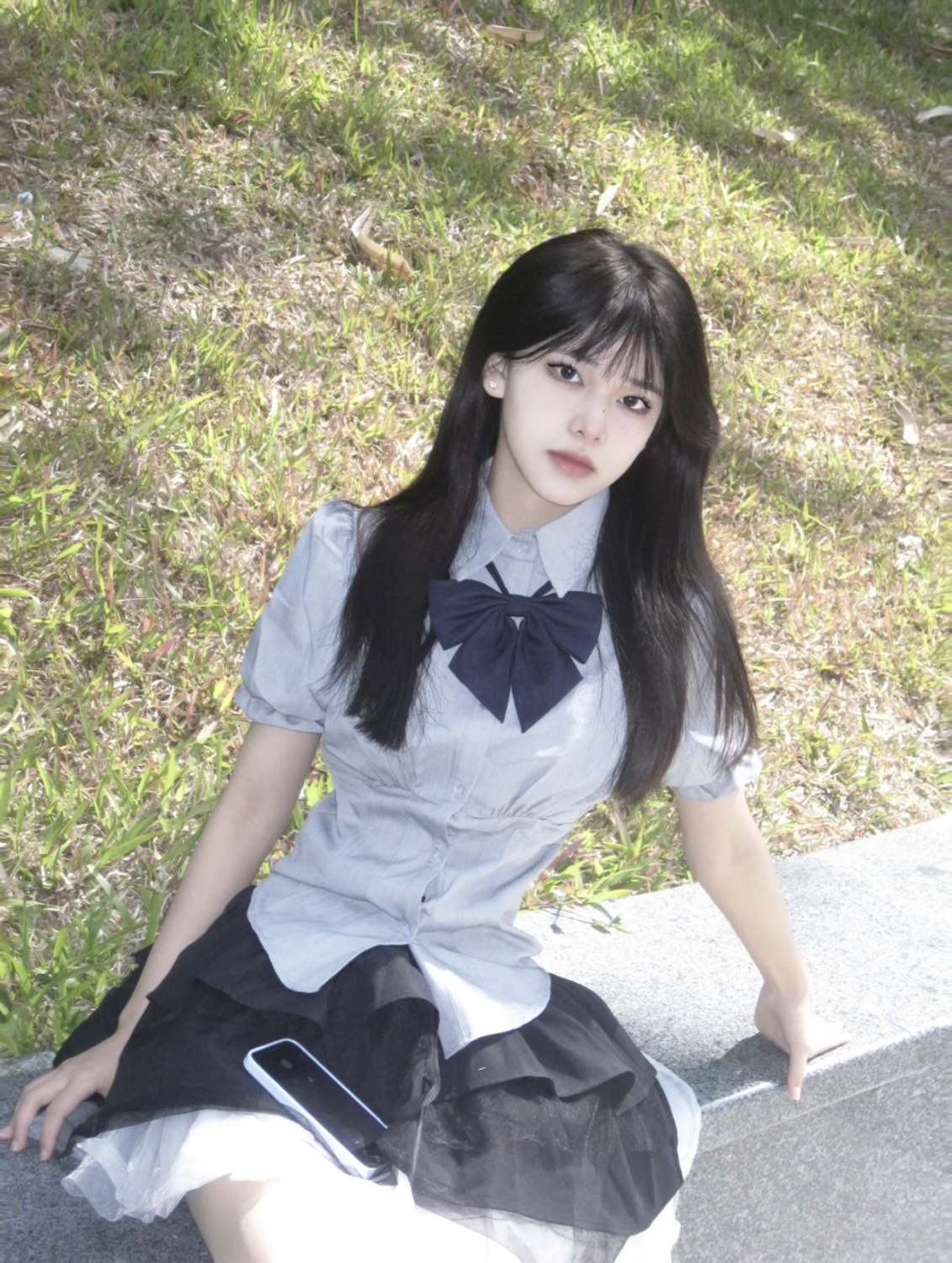 JK制服套装女收腰显瘦泡泡袖衬衫