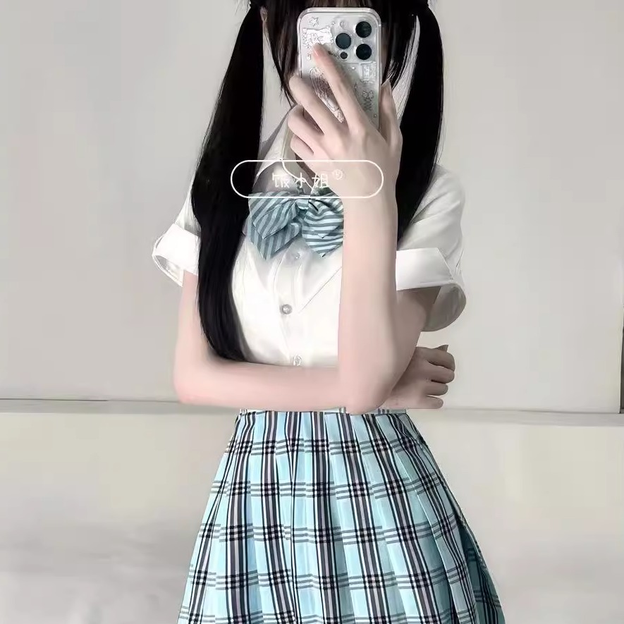 糖炒栗子jk制服原创格裙【璃海】学院风女百褶裙短裙显白绿色夏