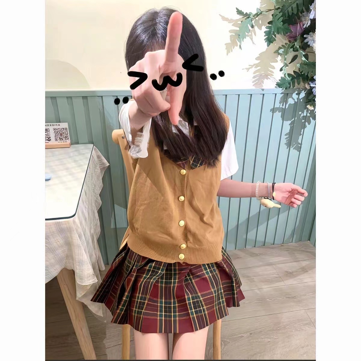 马甲校服背心衬衣百褶裙一整套