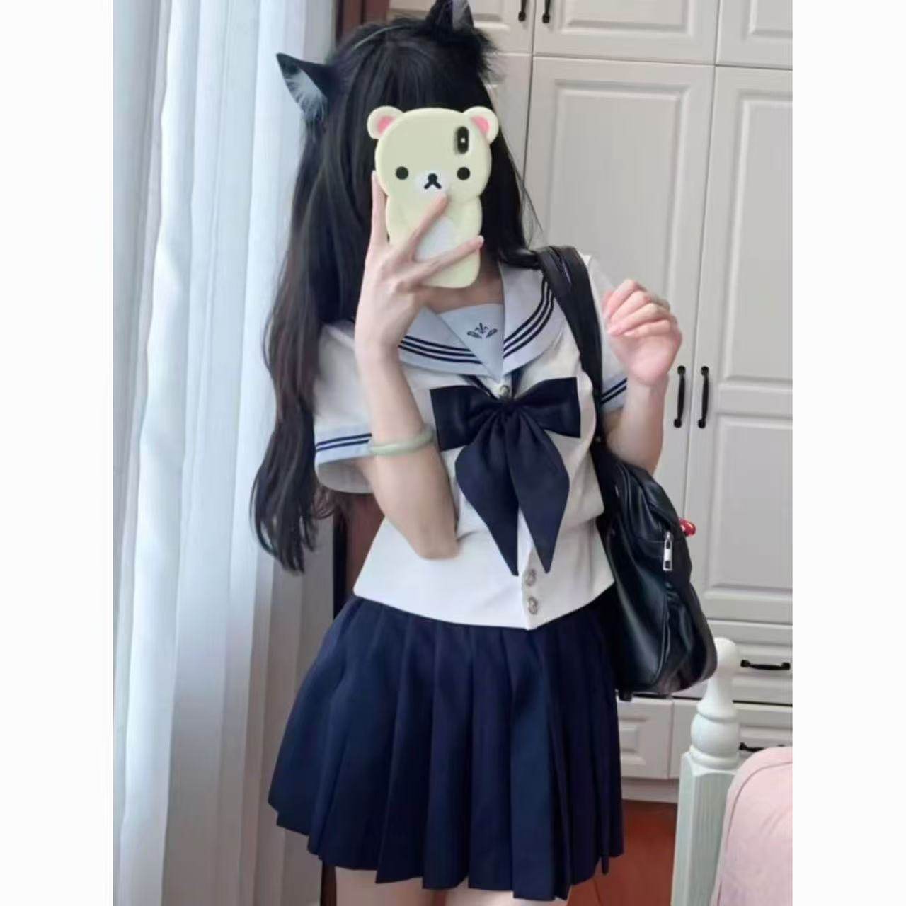 简单百搭通勤JK制服水手服修身短袖夏季日系学院风校供学生套装女