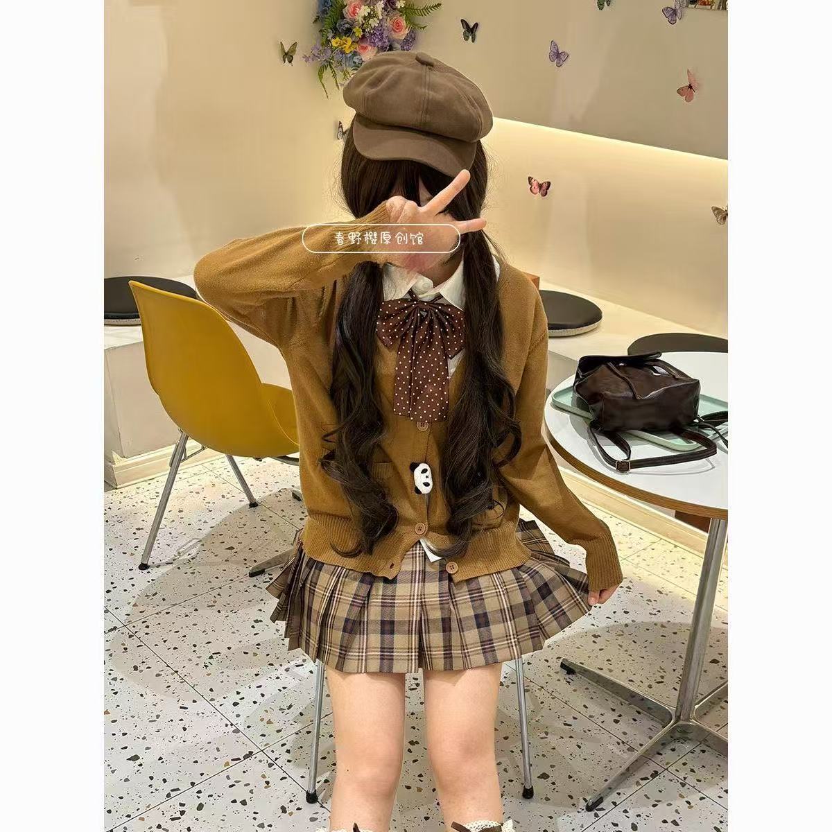 秋冬学院制服同格裙开衫衬衫套装