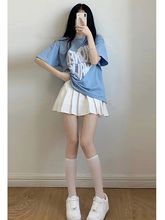 2022夏季新款可盐可甜酷女孩穿搭网红炸街短袖T恤+百褶裙套装女潮