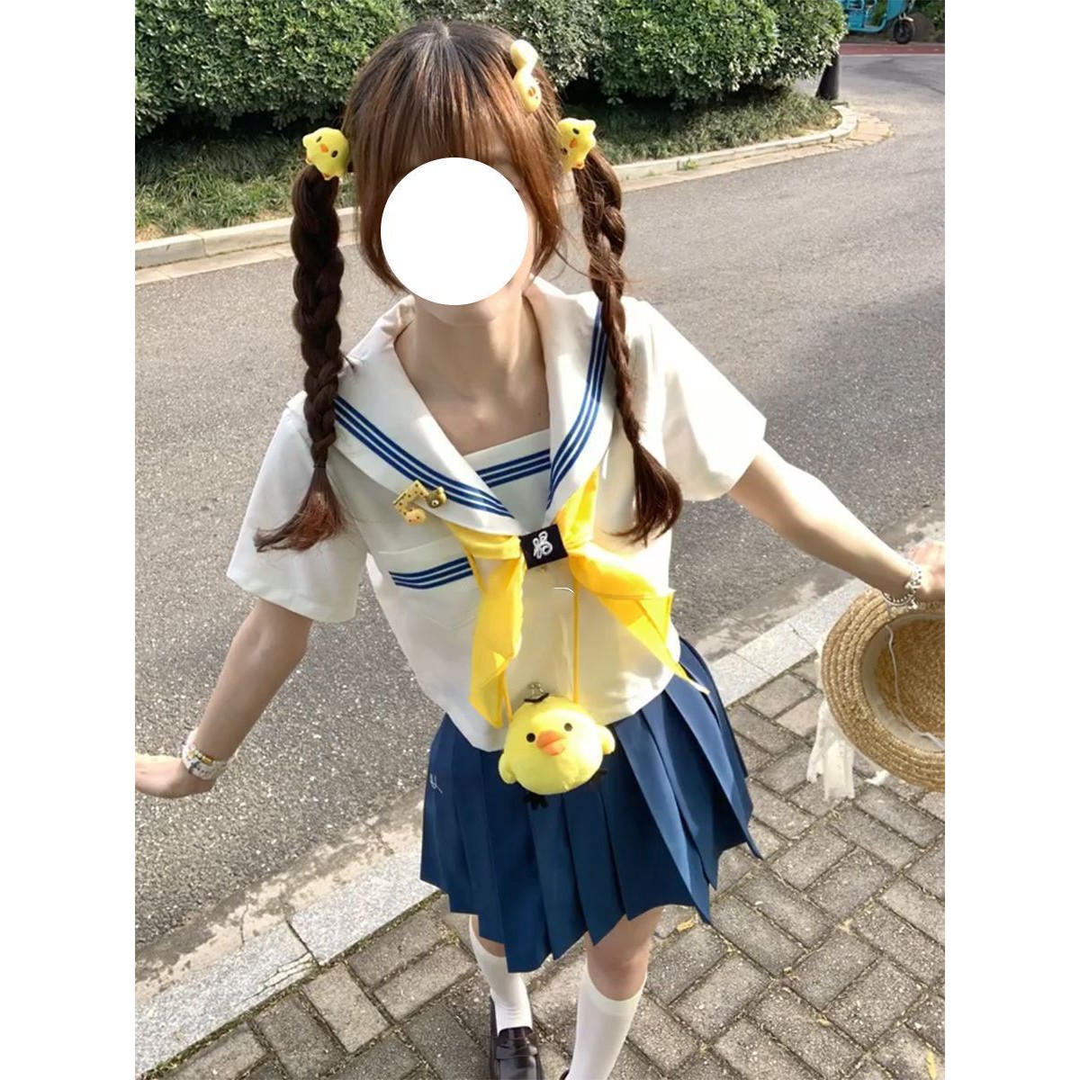 校供感JK制服穿搭白领蓝三本基础水手服上衣搭配蓝色百褶裙套装女