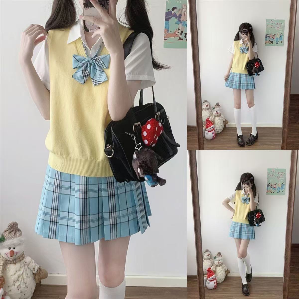喵太JK原创制服套装正版格裙毛衣背心学院风女短裙校供百褶裙