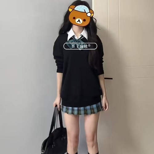 秋冬JK制服套装黑色日系针织衫学院长袖毛衣基础百搭秋刀鱼动漫感