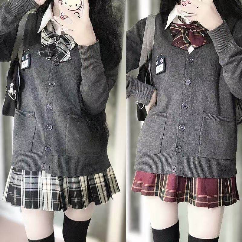 日系JK制服秋冬格裙套装开衫学院