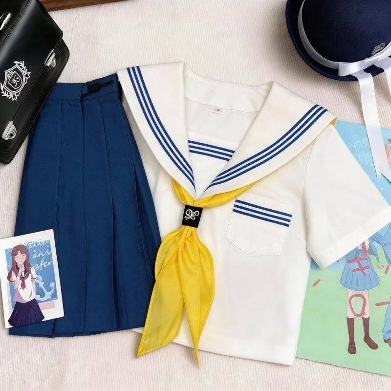 【小甜心】蓝三本基础款原创水手服女jk海军领学院风套装白色日系图片