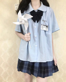 新款 日系短袖 衬衫 2024夏季 女学生学院风甜美上衣格裙JK制服套装