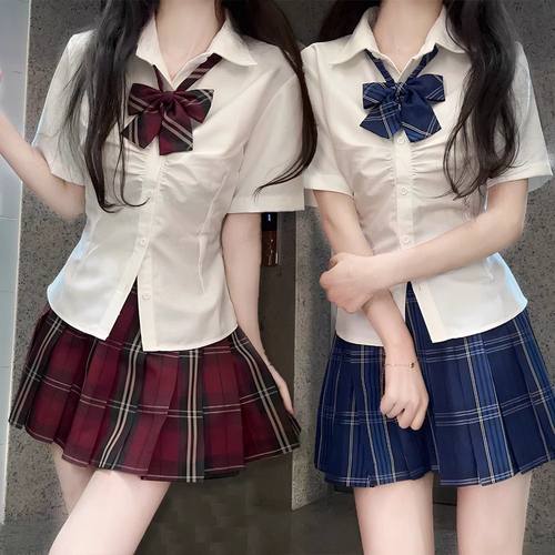 jk辣妹收腰绑带短袖衬衫女日系