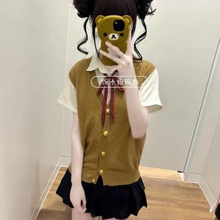 马甲叠穿上衣短袖 套装 针织衫 原创日系jk制服开衫 白衬衣女 背心无袖