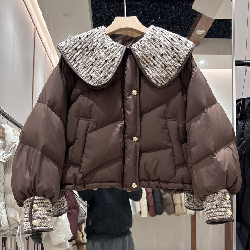 短款娃娃领亮片羽绒服女冬新促销