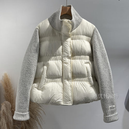 洋气显瘦拼接针织袖羽绒服