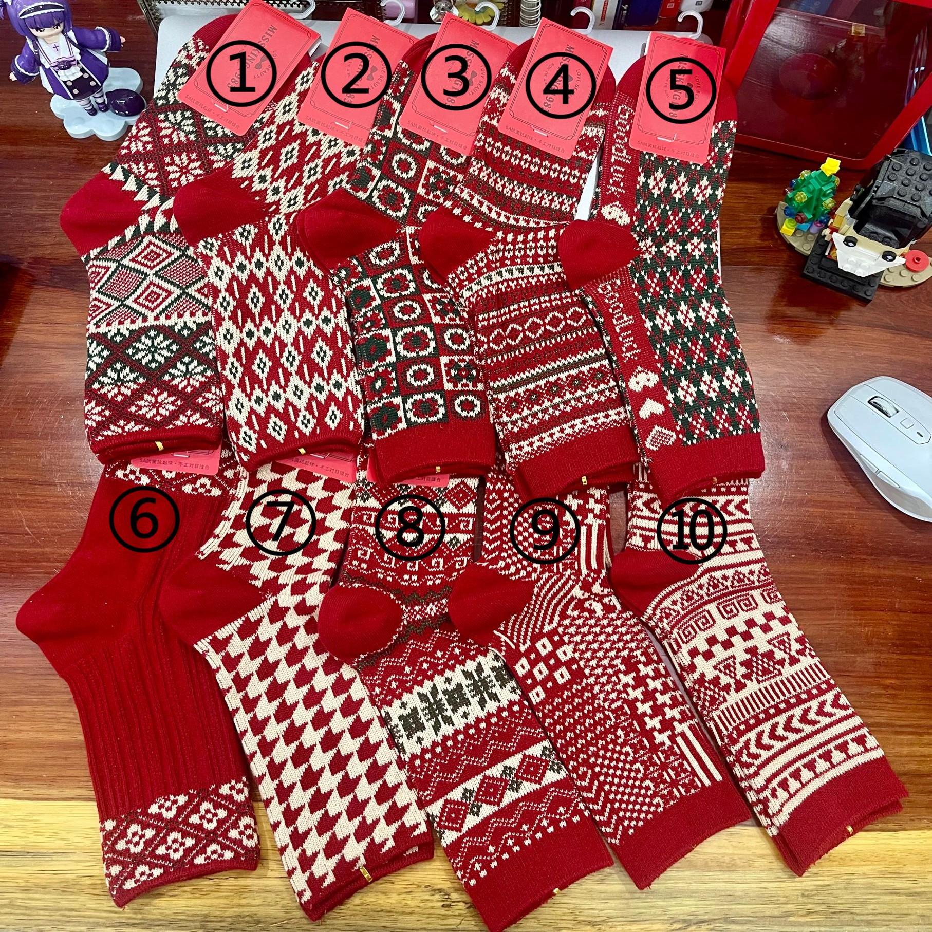 本命年红新年红袜中筒袜四季纯棉圣诞双针双路棉袜