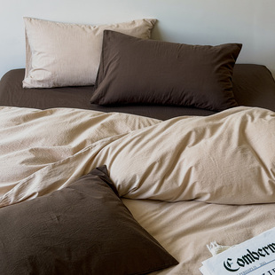 美拉德色床上四件套纯棉混色混搭被套床单四季 通用水洗全棉床品