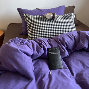 INS博主风床上四件套纯棉混搭被套床单简约1.5m1.8床笠款 全棉床品