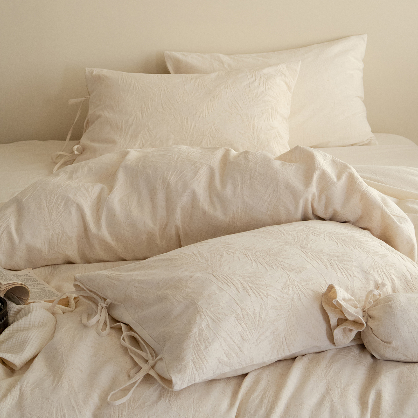 风过藤蔓中式复古风床上四件套棉麻提花被套床单立体浮雕床品床笠