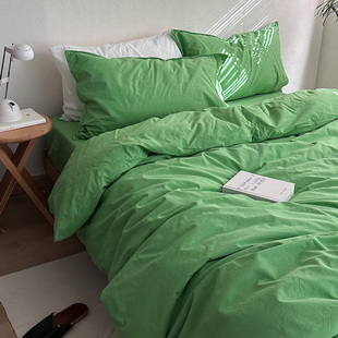爱尔兰绿色床上四件套全棉纯色被套床单简约1.8米床笠款 纯棉床品