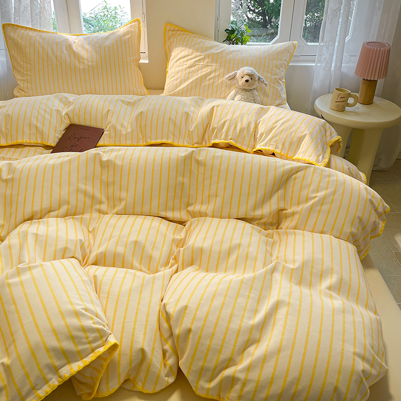 贝壳边条纹磨毛全棉床笠款INS风