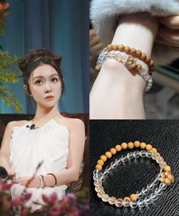 薛凯琪同款手链天然白水晶手串檀木手链女礼物转运珠手饰礼物