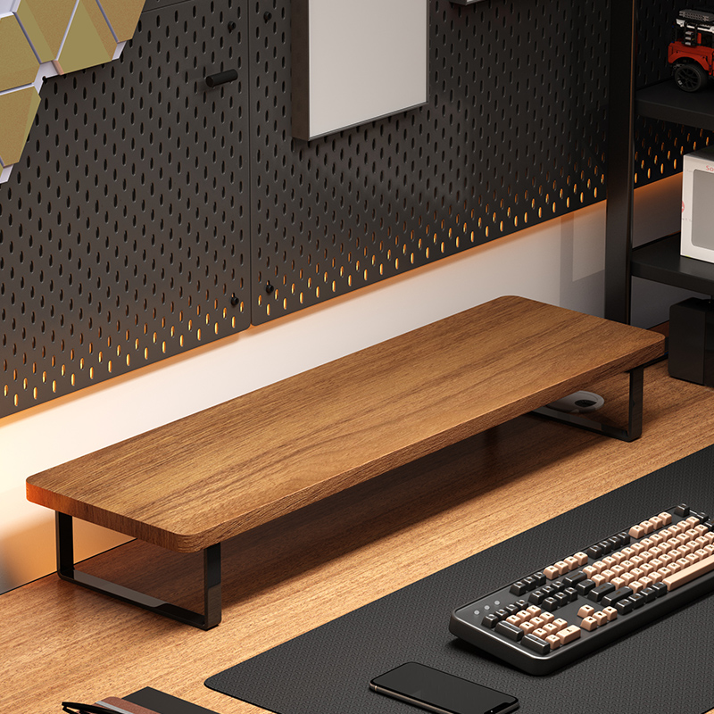 显示器增高架电脑萤幕底座办公桌面置物架实木加长笔电支架