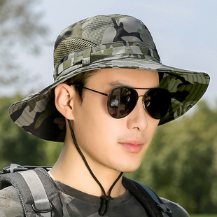 遮阳帽男钓鱼帽子男防晒帽户外休闲夏季渔夫帽大檐透气男士太阳帽