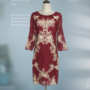 2019新款连衣裙七分袖大码宴会气质深蓝色晚装小礼服裙平时可穿女