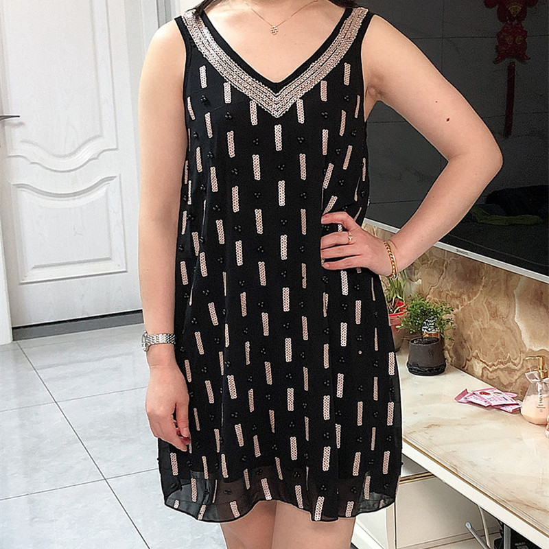 夏季吊带背心宽松雪纺女2023韩版新款大码遮肚女装V领无袖衫裙