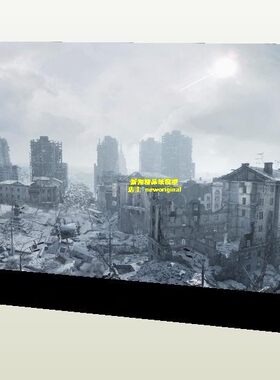 终结者审判日城市废墟残骸核战核冬天战场士兵人偶场景背景纸模型