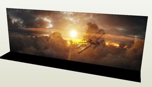 一战空战英豪天空城市废墟士兵人偶场景背景纸模型