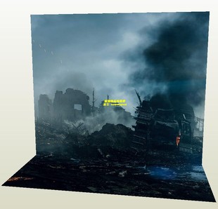 1比6分 12寸 一战二战战场废墟士兵人偶场景背景纸模型