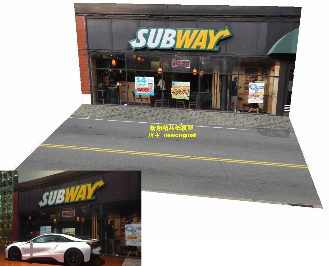 街道商店餐馆汽车场景模型图片